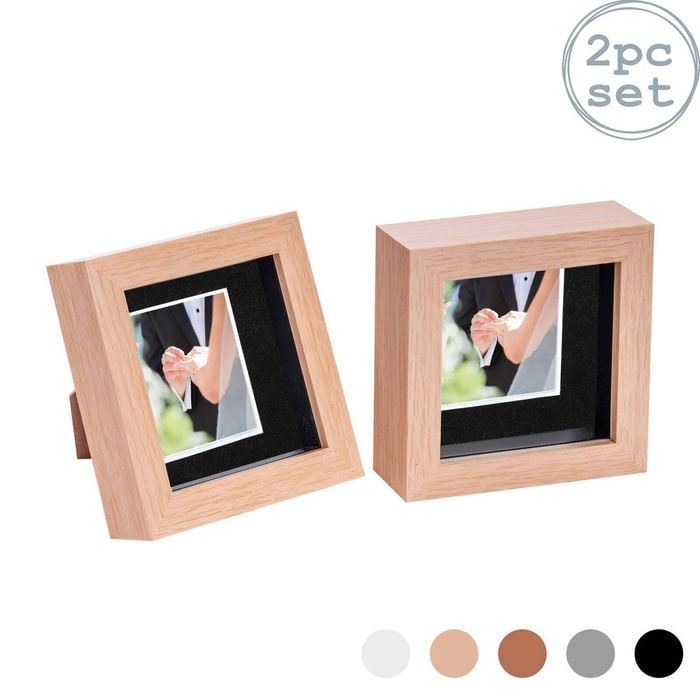 Nicola Spring Shadow Box Frames - 4 x 4" with 2 x 2" Mount - Light Wood - Pack of 2