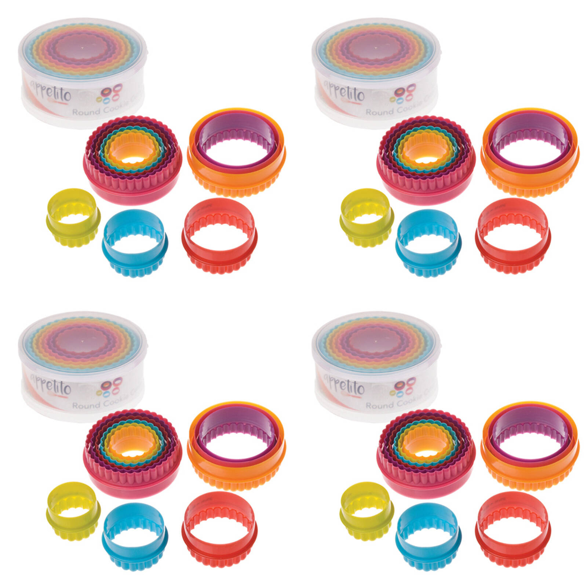 4x 6pc Appetito Double Sided Round Cookie Cutter Multi-Colour ...