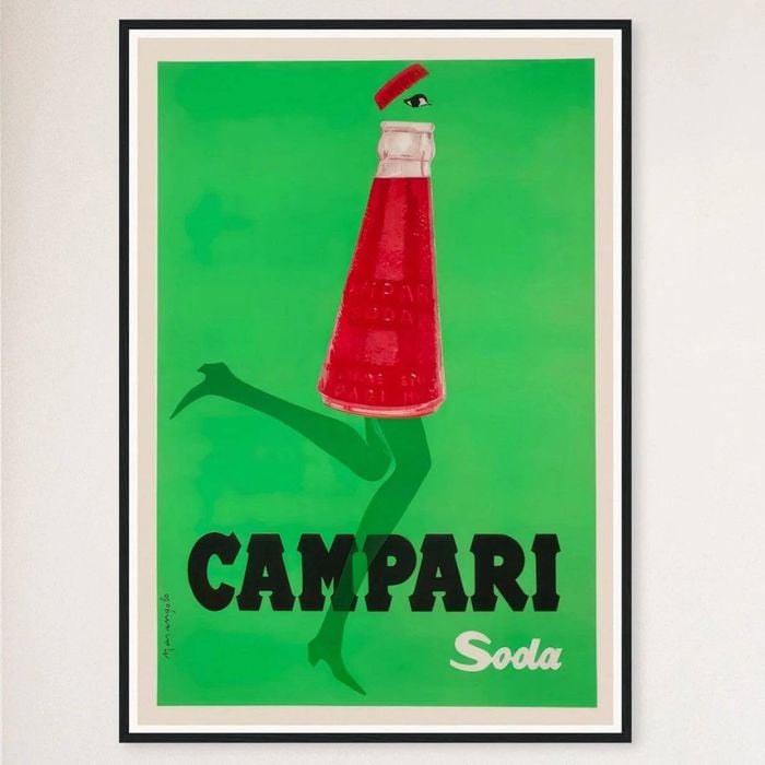 Galrie Vintage Campari Poster - Iconic Red Bottle with Green Legs for Retro Home Decor, Black Frame, A4 21 x 30cm (8 x 12inch)