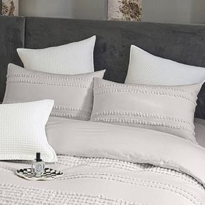CottonMore One Pair of 100% Cotton Tufted Stripe Pillowcases Dusty Beige Assorted Pattern
