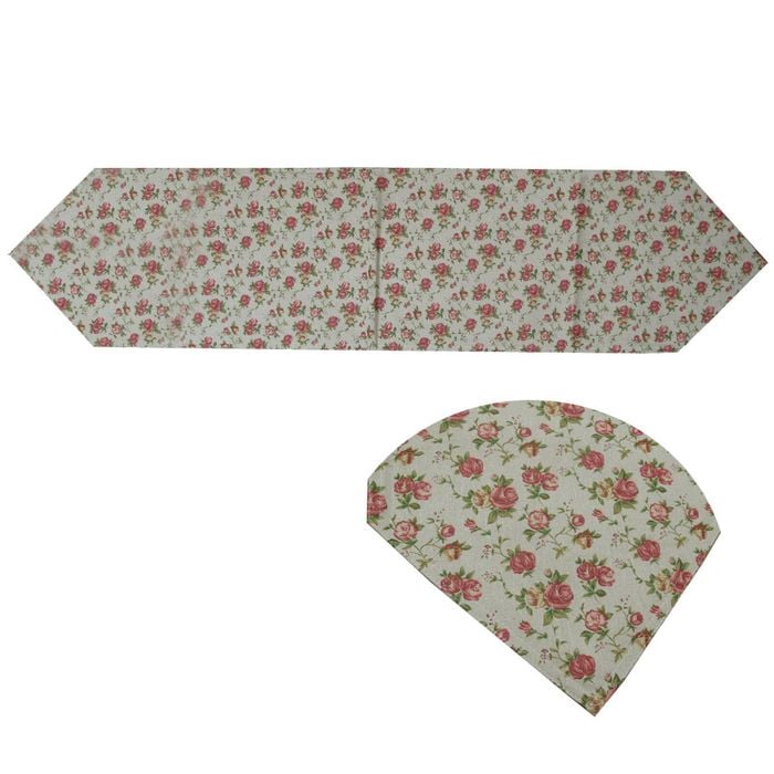 Cotton Printed Table Runner Floral Natural 40 x 180 cm