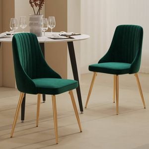 Solid Pine Velvet Dining Chair with Gold Steel Legs Green