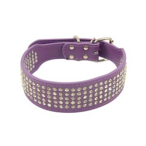 Cottonmore Dog Leather Collar Five Row Blingbling Rhinestones Diamante Collar Purple - M