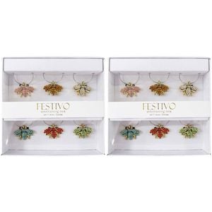 2x 6pc LVD Bumble Bee Alloy Wine Glass Charms Set 13x12cm Multicoloured
