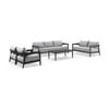 Bronte 3+2+1+1 Outdoor Aluminium Lounge Setting Charcoal With Coffee Table & Textured Olefin Grey Cushions