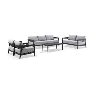 Bronte 3+2+1+1 Outdoor Aluminium Lounge Setting Charcoal With Coffee Table & Textured Olefin Grey Cushions