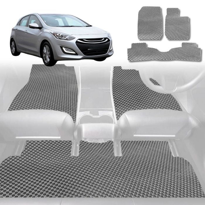 6D Diamond Car Floor Mats for Hyundai i30 2007-2012-Full Set-Grey-Outback GT