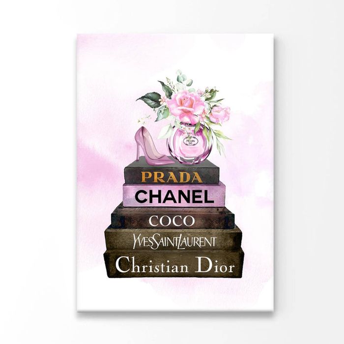 Pink Perfume On Book set Fashion Art  Print 100% Australian Made 90 x 120cm  (Acrylic)