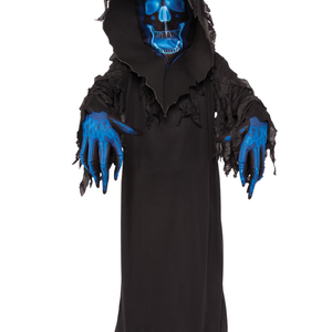 Mens Ghoul Costume Halloween Fancy Dress Hooded Robe Mask Black
