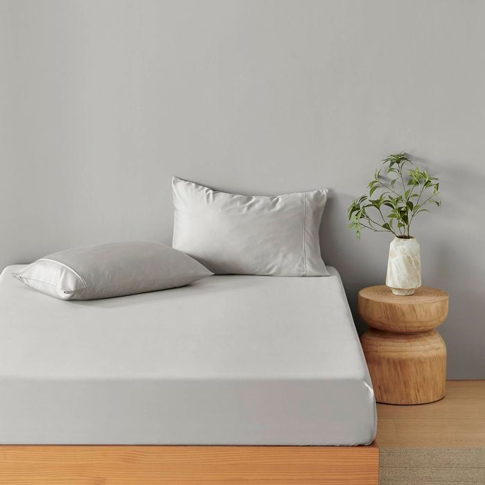 Natural Home Bamboo Fitted Sheet Set Dove Grey Queen Bed