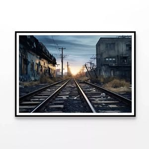 Train Tracks with Sunset   Print 100% Australian Made 90x60cm  (Poster)