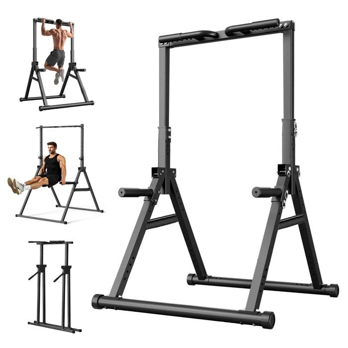 Advwin Foldable Pull Up Station, 6-Level Height Adjustable Power Tower Chin Up Dip Station for Home Gym Strength Training