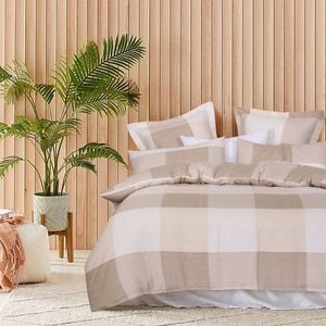Queen Bed Quilt Cover Set with European Pillowcase - Beige Check