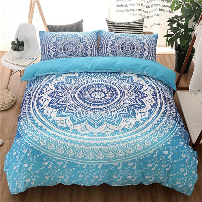 Blue Mandala Quilt Cover Set (Queen size)