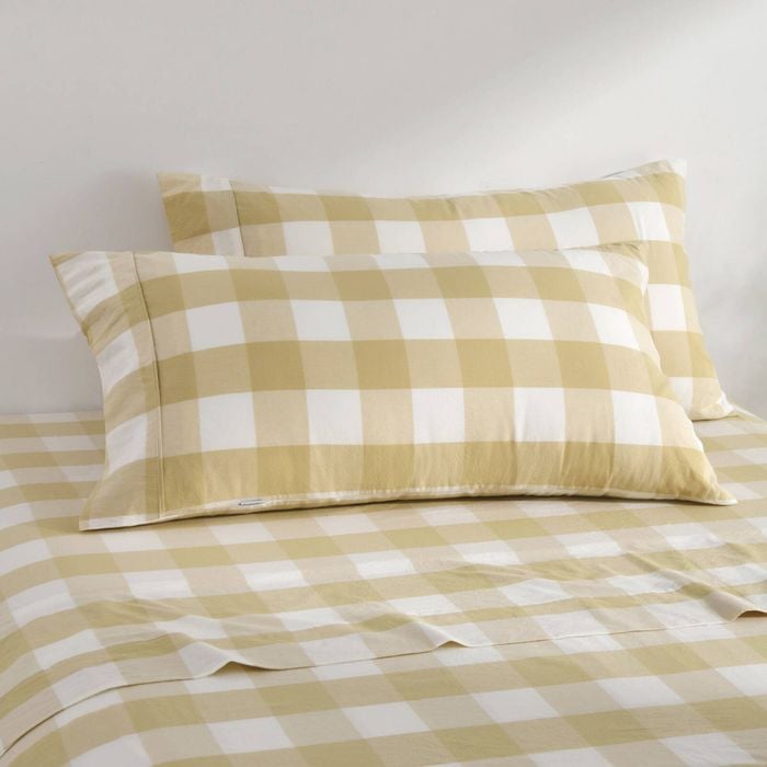 Dreamaker Remy Washed Cotton Yarn Dyed Check King Pillowcase Sand Twin Pack