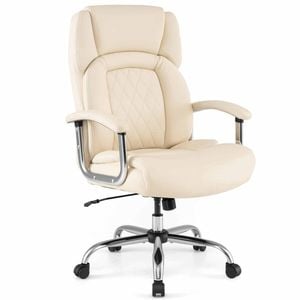 Costway Adjustable Executive Chair Swivel Computer Recliner Creamy White