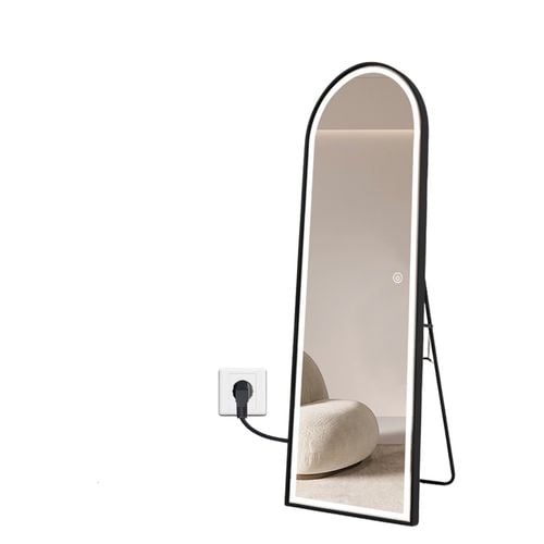 Best World 180cm x 80 cm Full Length Arched LED Mirror Freestanding Wall Mounted Black Frame