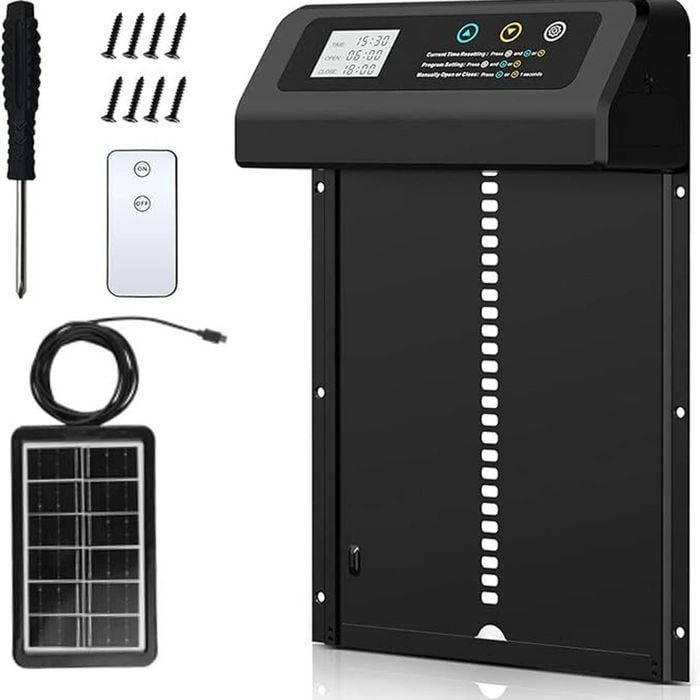 YES4PETS Automatic Aluminum Chicken Coop Door Timer Solar Panel Remote Control Anti Pinch