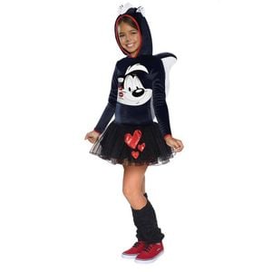 Pepe Le Pew Hooded Tutu Dress Halloween Costume for Kids, Medium