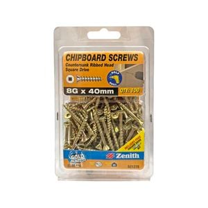 Zenith 8G x 40mm Gold Passivated Square Drive Chipboard Screw - 100 Pack