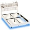 Ufurniture Velvet Floating Bed Frame with LED Lights and Storage Headboard Double Size Beige