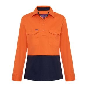 Green Hip Long Sleeve HiVis Shirt Orange/Blue Size 12