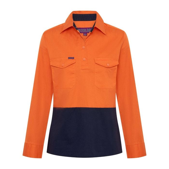 Green Hip Long Sleeve HiVis Shirt Orange/Blue Size 14