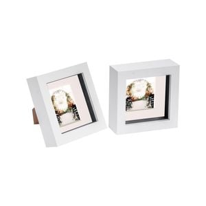 Nicola Spring 2 Piece 4 x 4 3D Shadow Box Photo Frame Set - Craft Display Picture Frame with 2 x 2 Mount - White