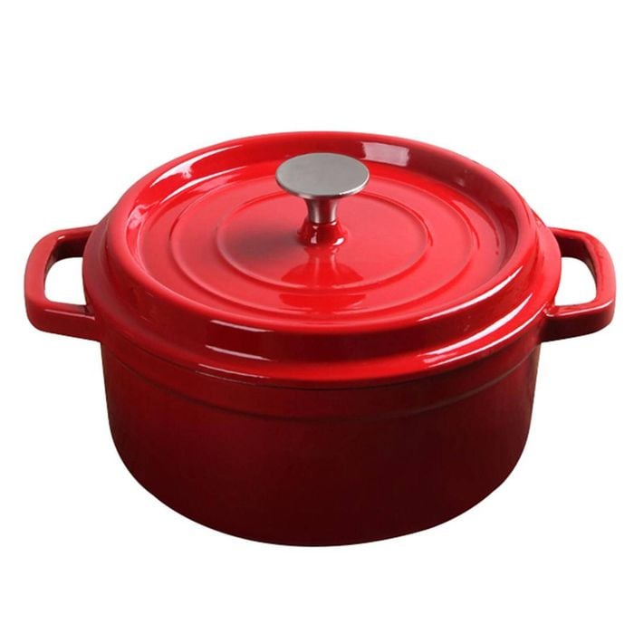 SOGA 26cm Red Cast Iron Stewpot with Lid – 5L