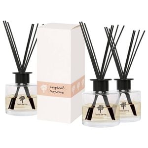 Glass Reed Diffusers - 200ml - Tropical Sunrise - Pack of 3 Fruity Summer Fragrance with 8 Reeds Each Long Lasting