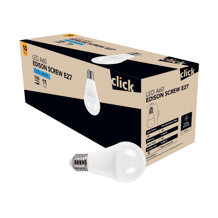 Click A60 ES LED 1250lm Cool White 11W Globe - 10 Pack