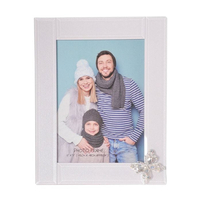 Gibson Gifts Crystal Butterfly Picture Photo Frame 5x7 White Glitter