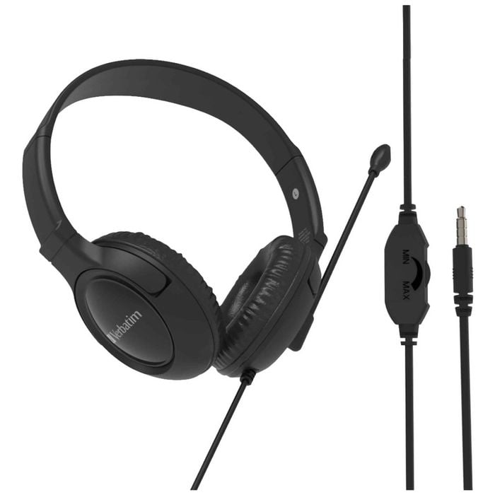 VERBATIM Multimedia Wired Overear Headset W/ Noise Cancelling Boom Mic Black