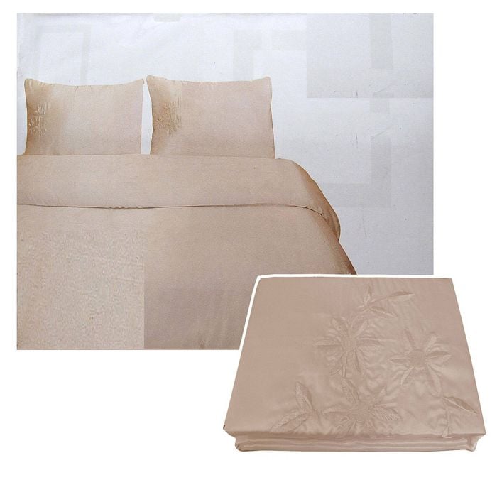 Bloomington Tuberose Satin Embroidery Quilt Cover Set Latte Queen