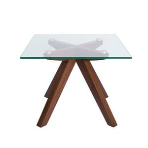 Sk Designer Living | Amber Collection | Square Glass Side Table - Walnut