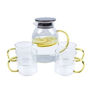 4pc NF Living Cups & Carafe Set With Lid Handle 30x20.5cm Clear
