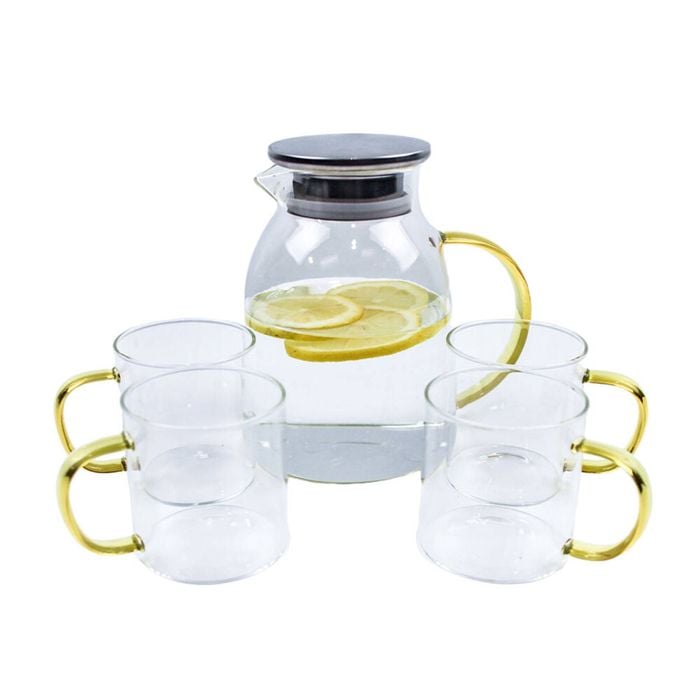 4pc NF Living Cups & Carafe Set With Lid Handle 30x20.5cm Clear