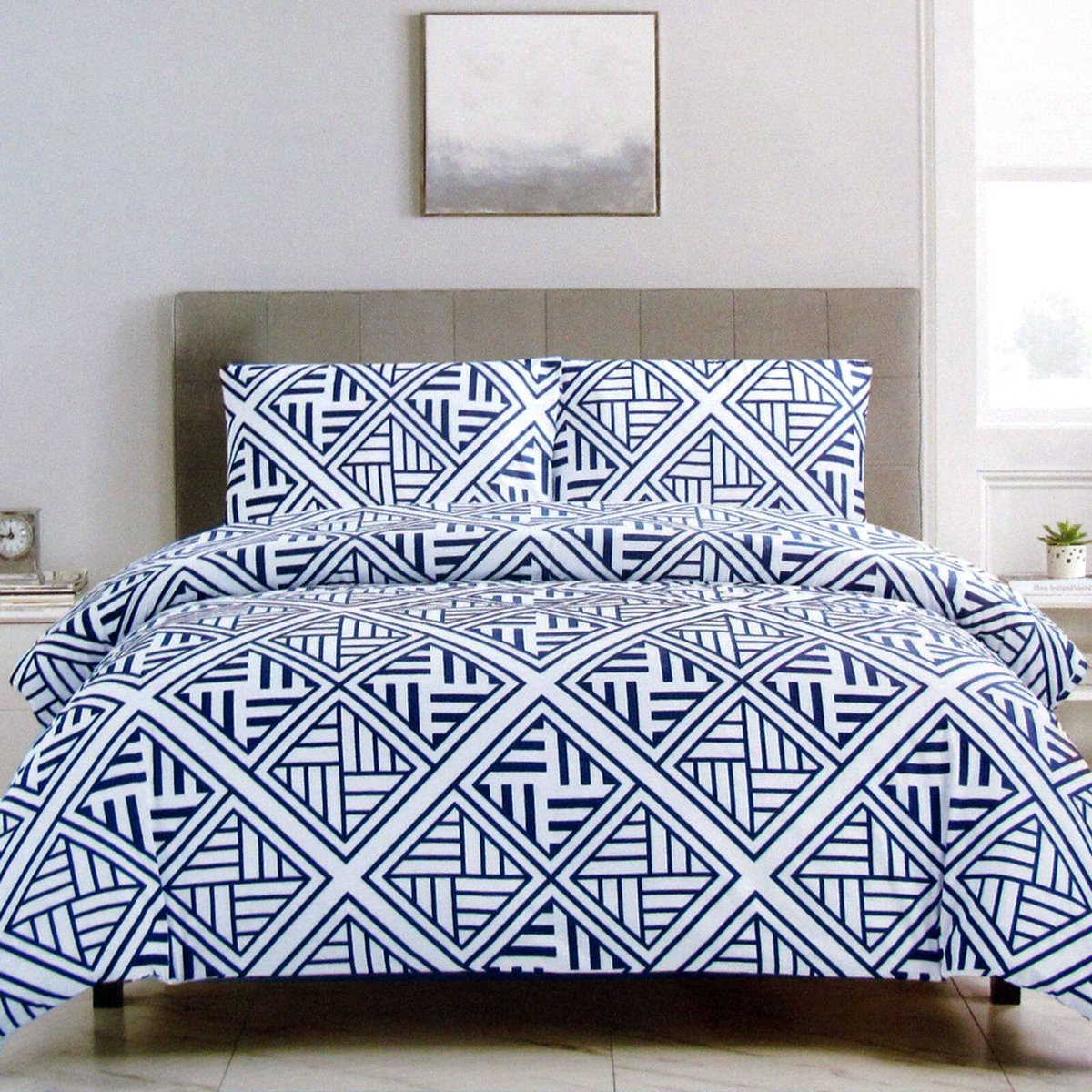 Artex Navy Enzi Geometric Pattern Printed Microfiber Polyester Quilt ...