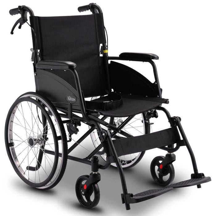 Altus Transport Wheelchair 20 inch Wheels Lightweight Foldable - Black