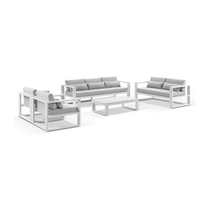 Santorini 3+2+1+1 Outdoor Aluminium Lounge Set White With Coffee Table & Olefin Light Grey Cushions