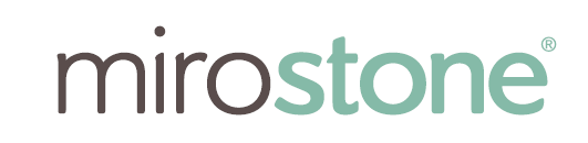 Mirostone logo in a black and light blue colour in rectangle form