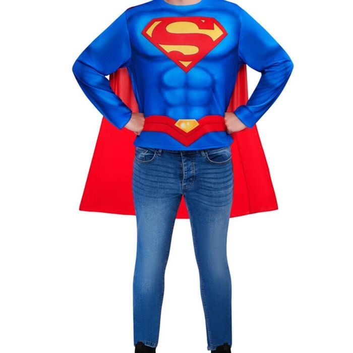 Dc Superhero Mens Superman Costume Shirt And Mask Set - M-l