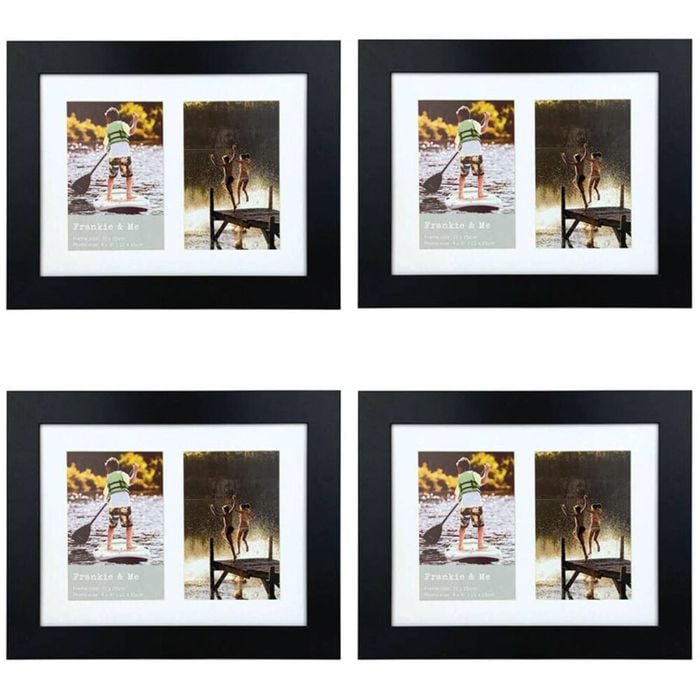 4PK Frankie & Me Wooden Collage 4x6'' Double Picture Frame Home Decor Black