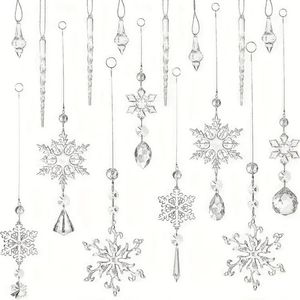 Lifebay Crystal Elegance: Set of 16 Transparent Christmas Snowflake Ornaments