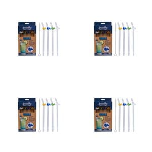 4x 4pc Eco-To-Go Glass Straw Whale Design Reusable with Cleaner Set Clear
