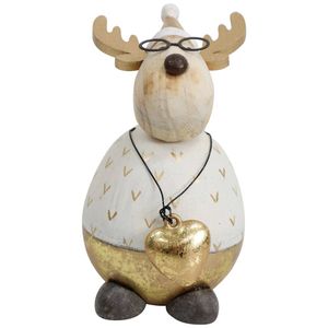 LVD Wood/Resin Buster Deer Sculpture Christmas Holiday Decor Sml 11cm White