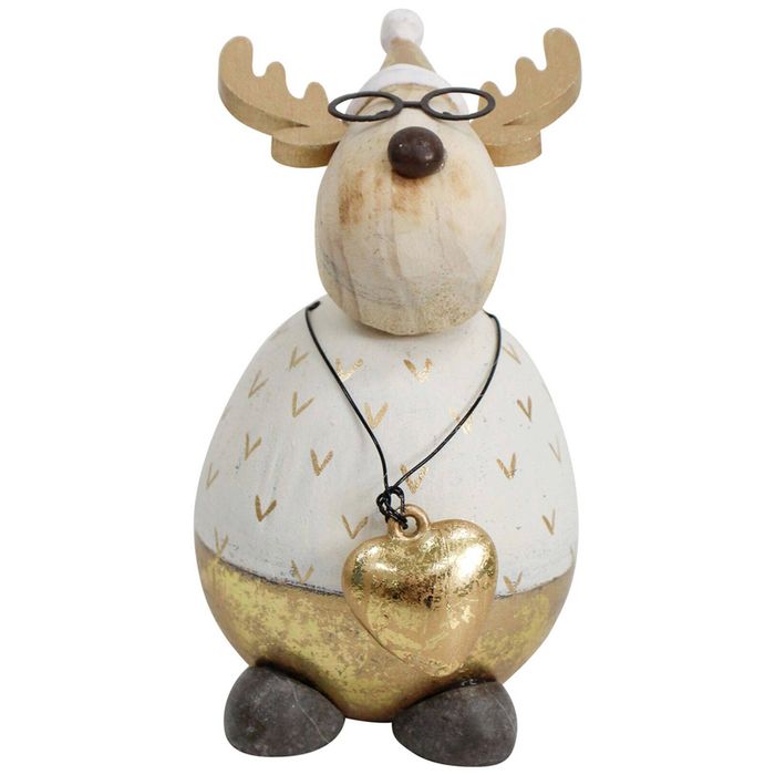 LVD Wood/Resin Buster Deer Sculpture Christmas Holiday Decor Sml 11cm White