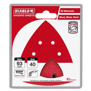 Diablo 93 x 93mm 40 Grit Abrasive All Surface Detail Sander Sheets - 10 Pack