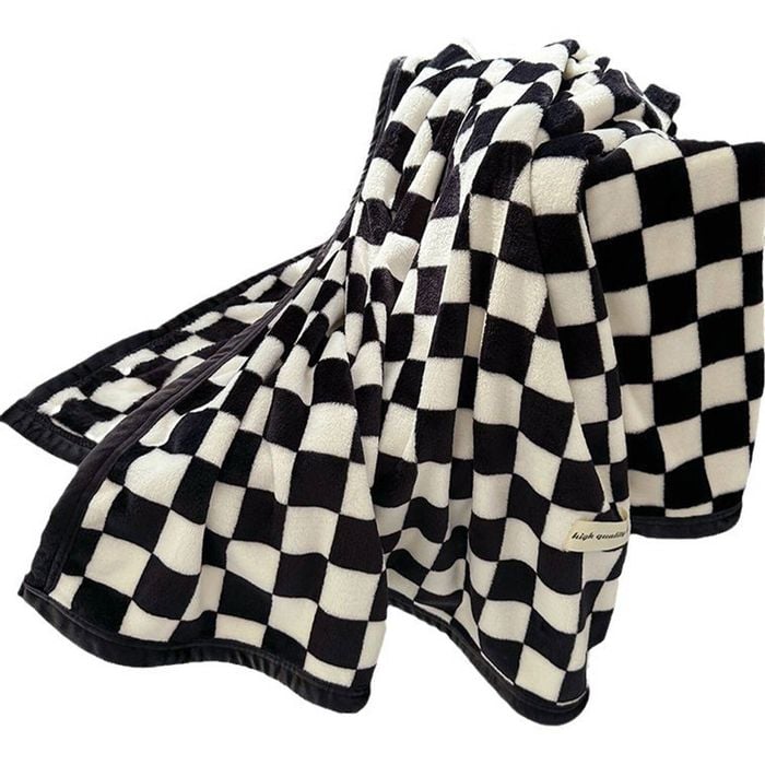 Catzon 200x230cm Throw Blanket For Couch Cozy Fleece Flannel Blanket Machine Washable-checkered