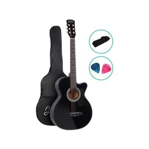 Alpha 38" Inch Acoustic Guitar Wooden Folk Classical Cutaway Steel String Black With Carry Bag